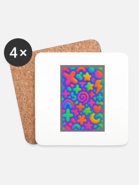 Neon Overload – Overlapping 3D Pop Art Explosion - Coasters (set of 4) - white