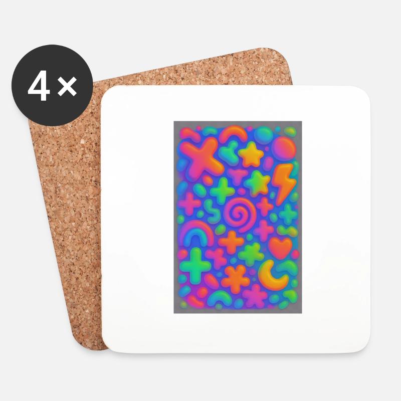 Neon Overload – Überlappende 3D Pop-Art Explosion - Untersetzer (4er-Set) - Weiß