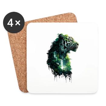 Tigre de Jungle Double Exposition Art Animalier - Dessous de verre (lot de 4) - blanc - Devant