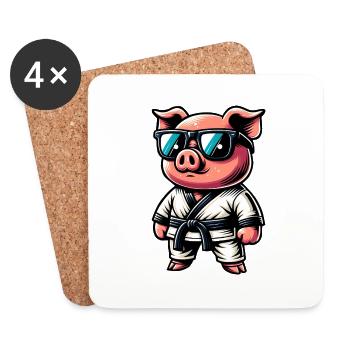 Karaté cochon avec lunettes de soleil - Dessous de verre (lot de 4) - blanc - Devant