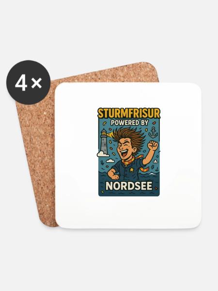 Sturmfrisur powered by Nordsee - Untersetzer (4er-Set) - Weiß