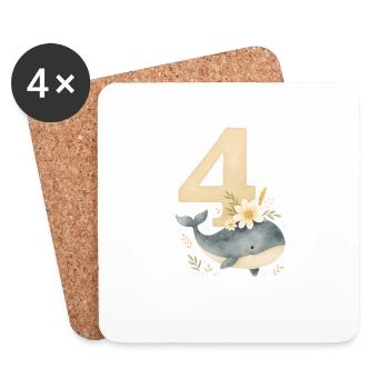 whale birthday number4 printready - Untersetzer (4er-Set) - Weiß - Vorne