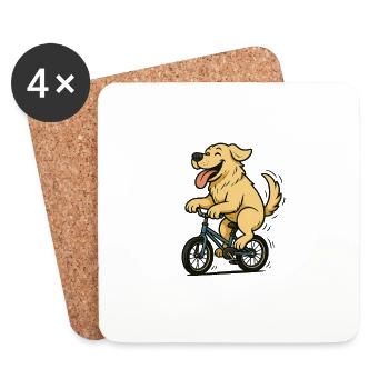 Hund auf einem Fahrrad - Untersetzer (4er-Set) - Weiß - Vorne