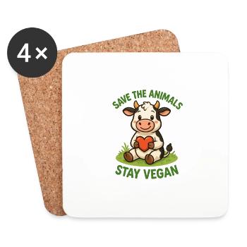 Save the Animals Stay Vegan - Untersetzer (4er-Set) - Weiß - Vorne