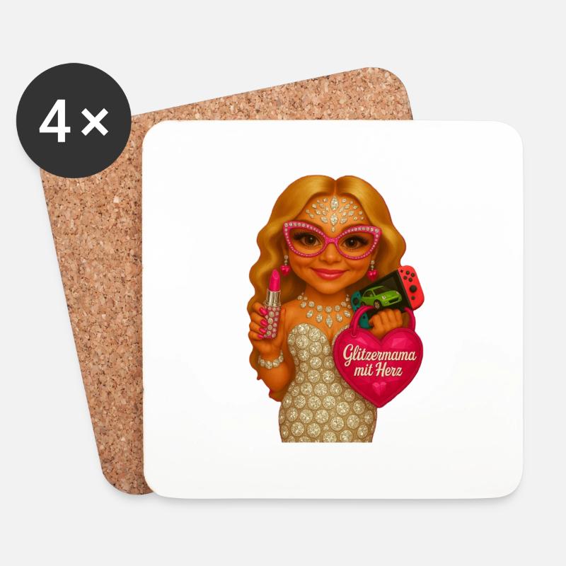 GlitzerMama mit Herz - Untersetzer (4er-Set) - Weiß