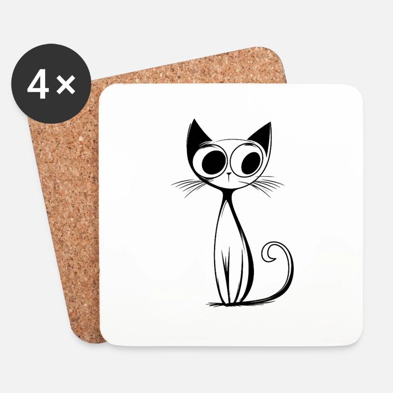 RetroCat Noir - Coasters (set of 4) - white