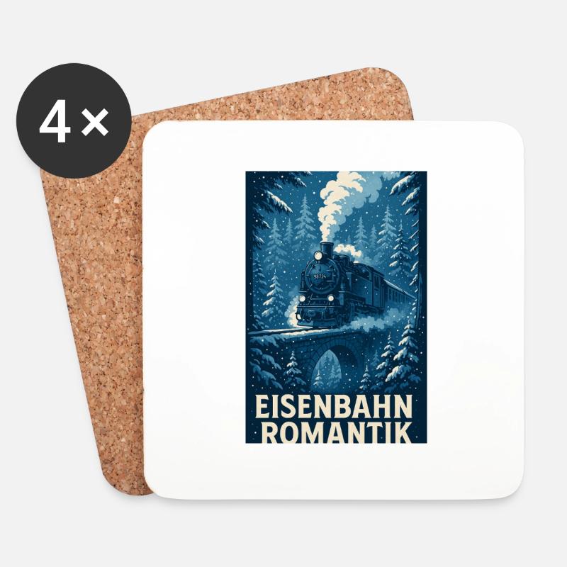 Eisenbahn Dampflok Winter Wald Romantik - Untersetzer (4er-Set) - Weiß