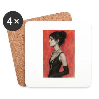 Woman with red pearl necklace omikly pop art - Coasters (set of 4) - white - Front