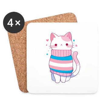 Transgender Katze Trans Kawaii LGBTQ+ Pride - Untersetzer (4er-Set) - Weiß - Vorne