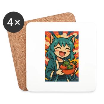 Happy Anime Chef avec des légumes - Dessous de verre (lot de 4) - blanc - Devant