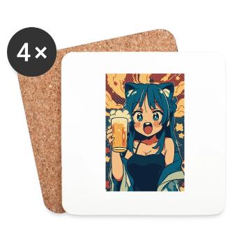 Prost! Anime Mädchen mit Bier - Untersetzer (4er-Set) - Weiß - Vorne