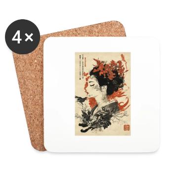 Florale Geisha-Tuschekunst - Untersetzer (4er-Set) - Weiß - Vorne