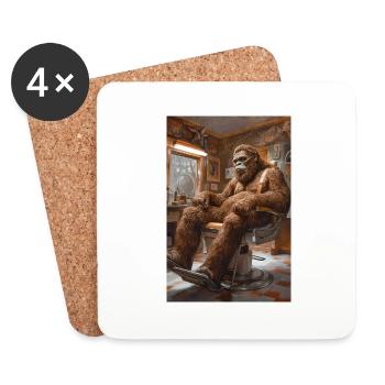 Sasquatch at the Barber Shop - Coasters (set of 4) - white - Front