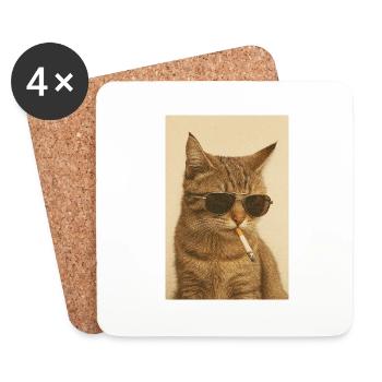 "Cat of life - chill like a pro" - Coasters (set of 4) - white - Front