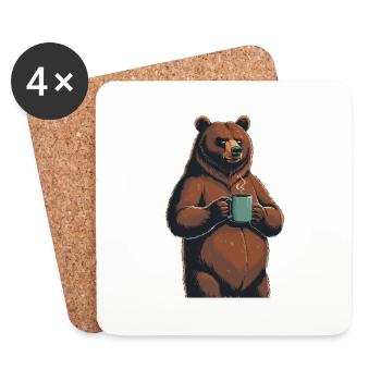 Grim Bear Tasse à café Ours Café Fatigué - Dessous de verre (lot de 4) - blanc - Devant