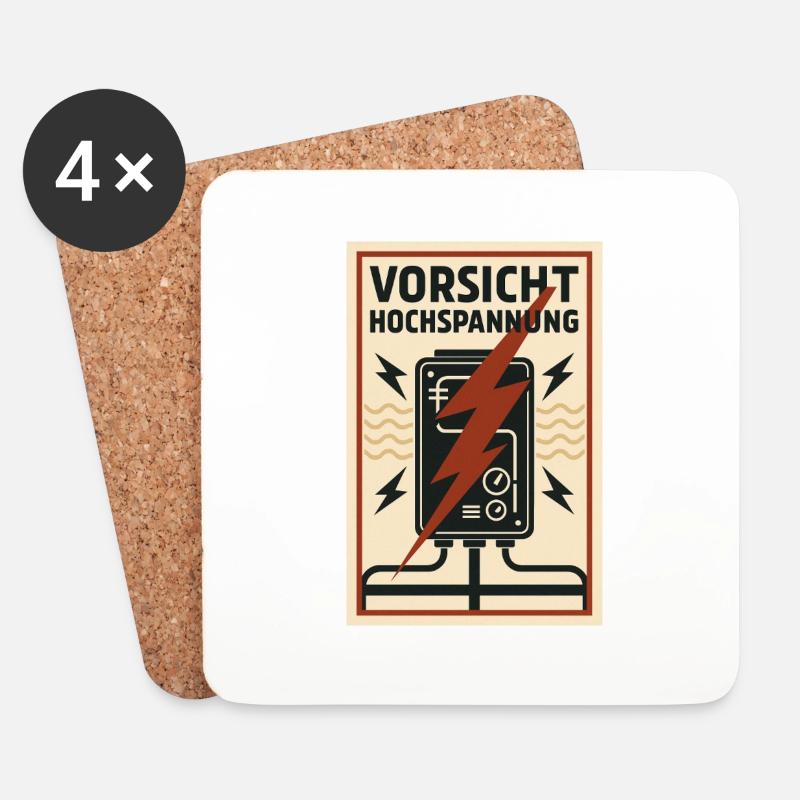 Vorsicht Hochspannung Strom Warnschild - Untersetzer (4er-Set) - Weiß