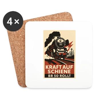 Railway: Power on rail: BR 50 rolls freight train - Coasters (set of 4) - white - Front
