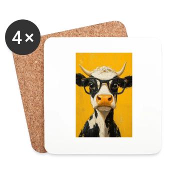 Vache fraîche avec des lunettes - Dessous de verre (lot de 4) - blanc - Devant