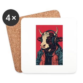 Hipster Kuh mit Kopfhörern - Untersetzer (4er-Set) - Weiß - Vorne