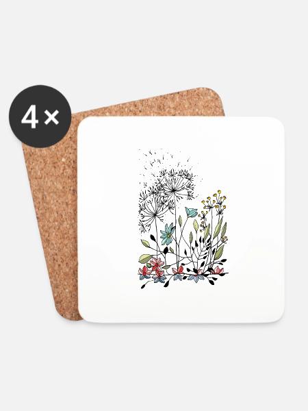 Blumen - Untersetzer (4er-Set) - Weiß
