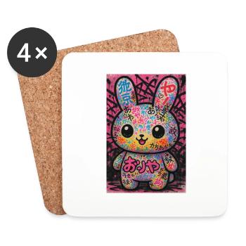 Graffiti Kawaii Bunny Pop - Untersetzer (4er-Set) - Weiß - Vorne