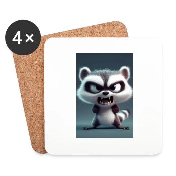 Angry Cartoon Raccoon Roar - Coasters (set of 4) - white - Front
