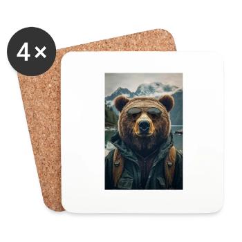 Cooler Wanderbär Entdecker - Untersetzer (4er-Set) - Weiß - Vorne