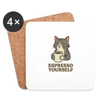 Espresso Yourself – Lustiges Kaffee-Katzen T-Shirt - Untersetzer (4er-Set) - Weiß - Vorne