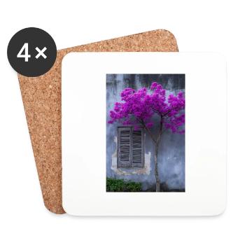 Vibrant Blossom Against Rustic Wall - Coasters (set of 4) - white - Front