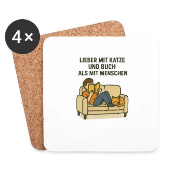 Cat World Cat Day Cat Sofa Chill Book relax - Dessous de verre (lot de 4) - blanc - Devant