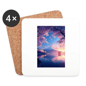 Vue tranquille sur le mont Fuji - Dessous de verre (lot de 4) - blanc - Devant