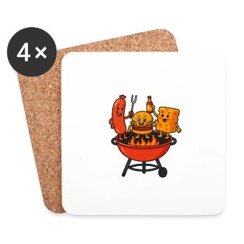 Grill Bratwurst Cheese Burger Fire Party Fourchette - Dessous de verre (lot de 4) - blanc - Devant