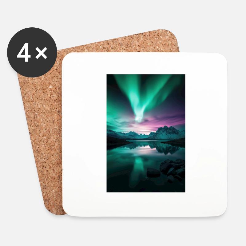 Polarlichter über arktischen Gipfeln - Untersetzer (4er-Set) - Weiß