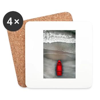 Rotes Boot am Grauen Ufer - Untersetzer (4er-Set) - Weiß - Vorne