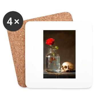 Rose and Skull Still Life - Coasters (set of 4) - white - Front