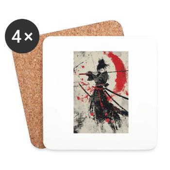 de samouraï en rouge et noir - Dessous de verre (lot de 4) - blanc - Devant