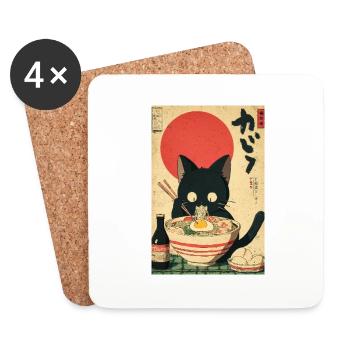 Ramen Katze Retro Poster - Untersetzer (4er-Set) - Weiß - Vorne