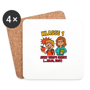 Klasse 1 jetzt wirds ernst - Untersetzer (4er-Set) - Weiß - Vorne