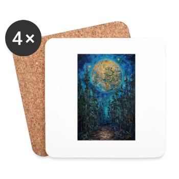 Peinture à l’huile du bitcoin à la lune - Dessous de verre (lot de 4) - blanc - Devant