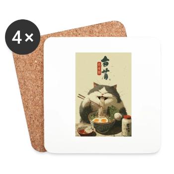 Le chat heureux adore les ramen - Dessous de verre (lot de 4) - blanc - Devant