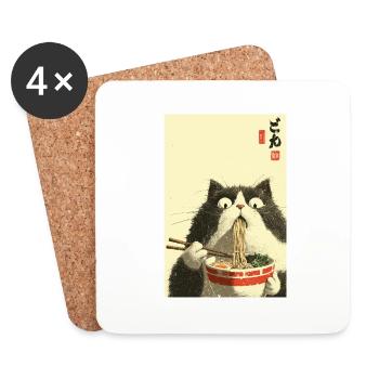Überraschte Katze, die Ramen isst - Untersetzer (4er-Set) - Weiß - Vorne