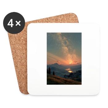 Coucher de soleil cosmique sur les montagnes - Dessous de verre (lot de 4) - blanc - Devant