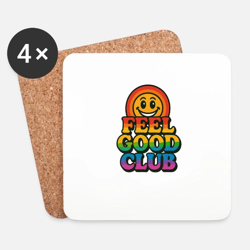 Feel Good Club-Buntes Retro Shirt - Untersetzer (4er-Set) - Weiß