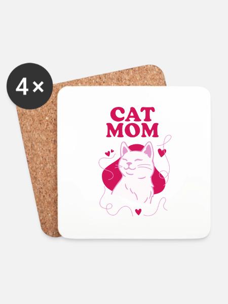 Cat Mom Pink - Untersetzer (4er-Set) - Weiß