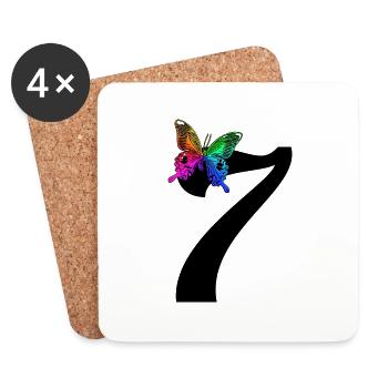 7 Anniversaire Fille 7 Ans Papillon Coloré - Dessous de verre (lot de 4) - blanc - Devant