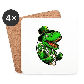 Dinosaure T-Rex de la Saint-Patrick avec cylindre - Dessous de verre (lot de 4) - blanc - Devant