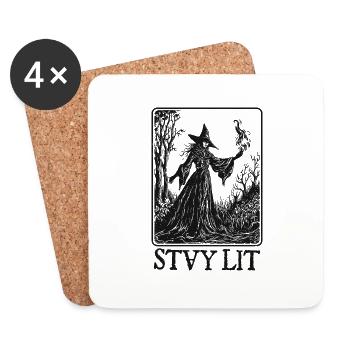 STAY LIT OKKULT HEXEN HEXEREI HALLOWEEN SPRUCH - Untersetzer (4er-Set) - Weiß - Vorne