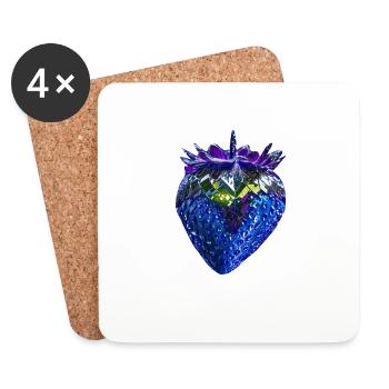 erdbeere,blaue erdbeere, erdbeere mit Pailletten - Untersetzer (4er-Set) - Weiß - Vorne