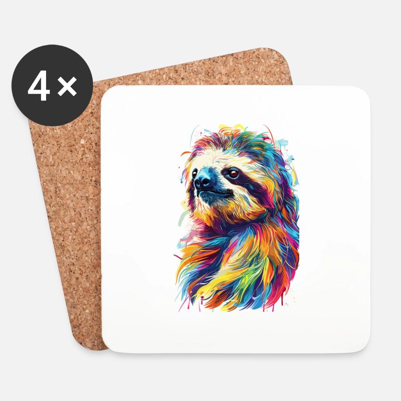 Bunte Faultier Kunst Regenbogen Tier für einen - Untersetzer (4er-Set) - Weiß