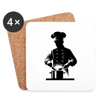 Küchenkoch und Hobbykoch Silhouette Portrait - Untersetzer (4er-Set) - Weiß - Vorne